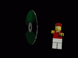 The Infomaniac pointing at a CD.